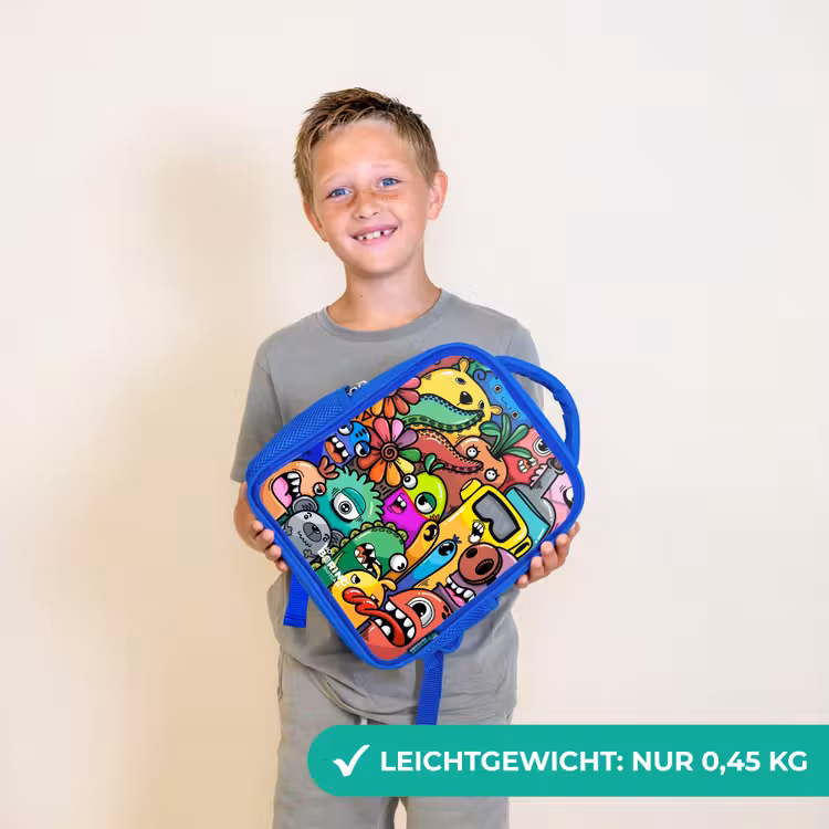 Kinderrucksack - Blau - Ausdrucksstarkes und geschäftiges Muster mit Monstern — 4