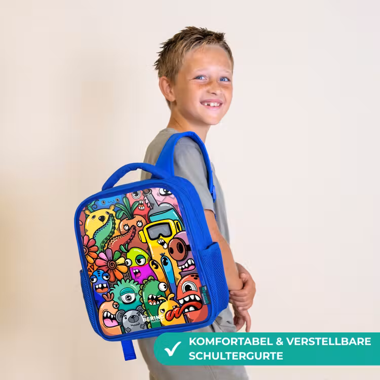 Kinderrucksack - Blau - Ausdrucksstarkes und geschäftiges Muster mit Monstern — 5