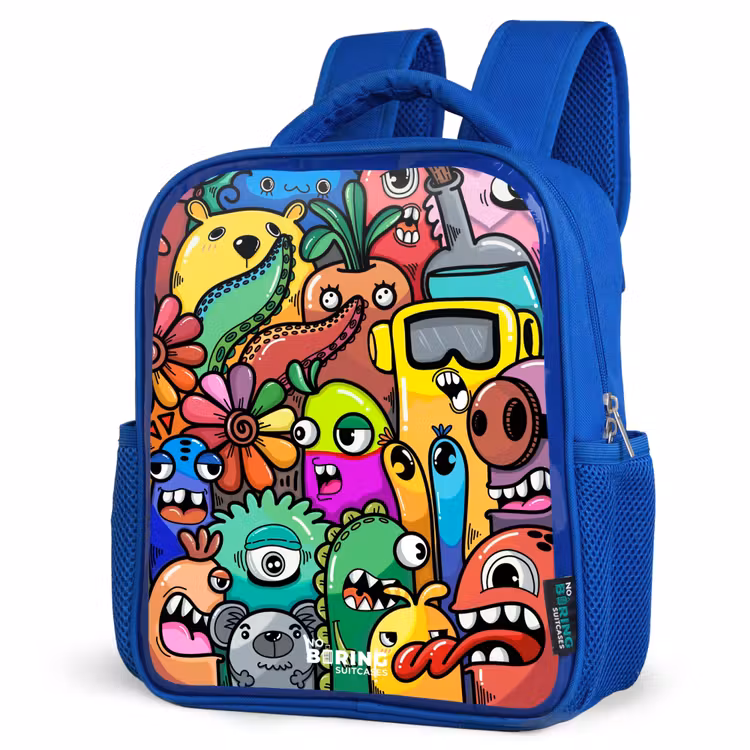 Kinderrucksack - Blau - Ausdrucksstarkes und geschäftiges Muster mit Monstern — 7
