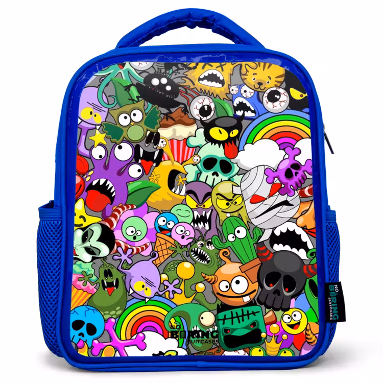 Kinderrucksack - Blau - Chaotisch-bunte Monster-Muster — 1