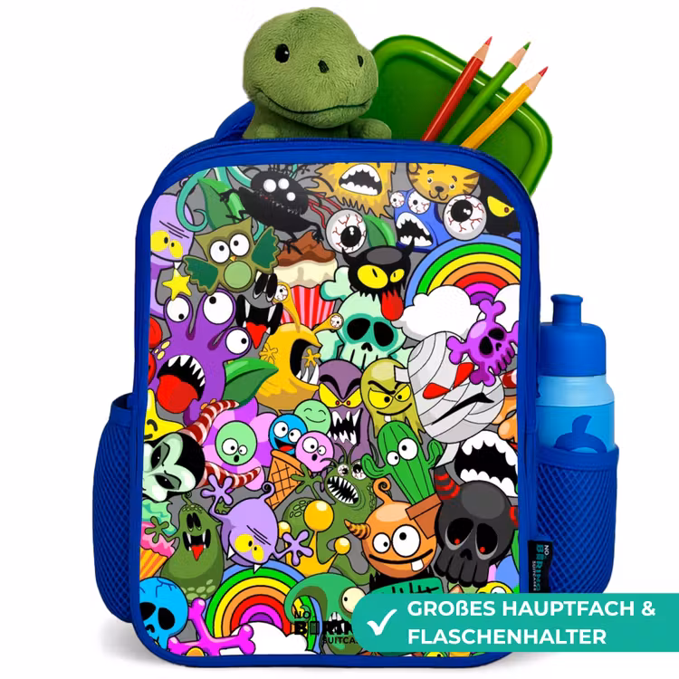 Kinderrucksack - Blau - Chaotisch-bunte Monster-Muster — 3