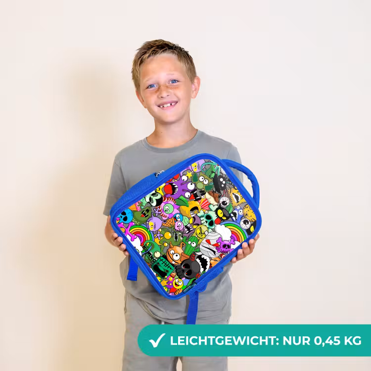 Kinderrucksack - Blau - Chaotisch-bunte Monster-Muster — 4