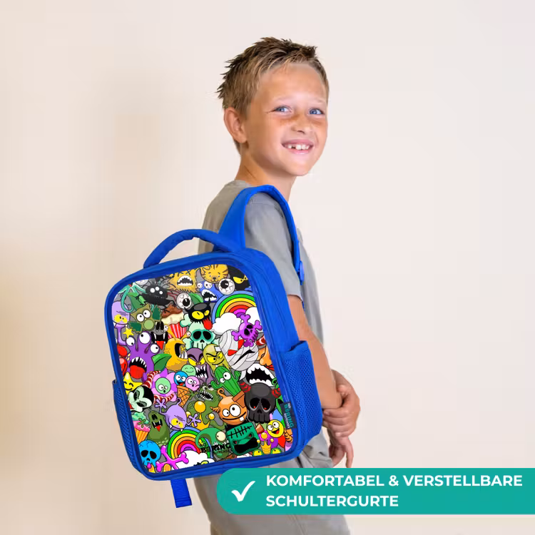 Kinderrucksack - Blau - Chaotisch-bunte Monster-Muster — 5