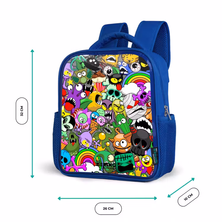 Kinderrucksack - Blau - Chaotisch-bunte Monster-Muster — 6