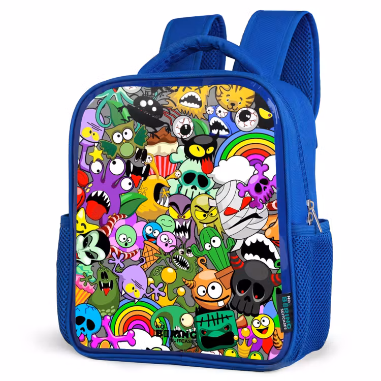 Kinderrucksack - Blau - Chaotisch-bunte Monster-Muster — 7