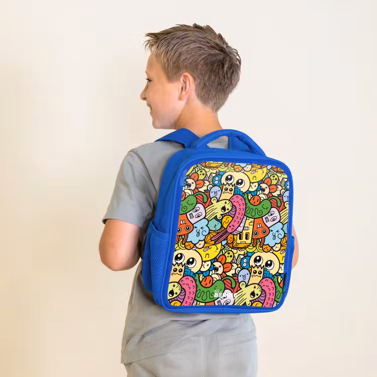 Kinderrucksack - Blau - Fantasietiere, die lachen und bunt sind — 2