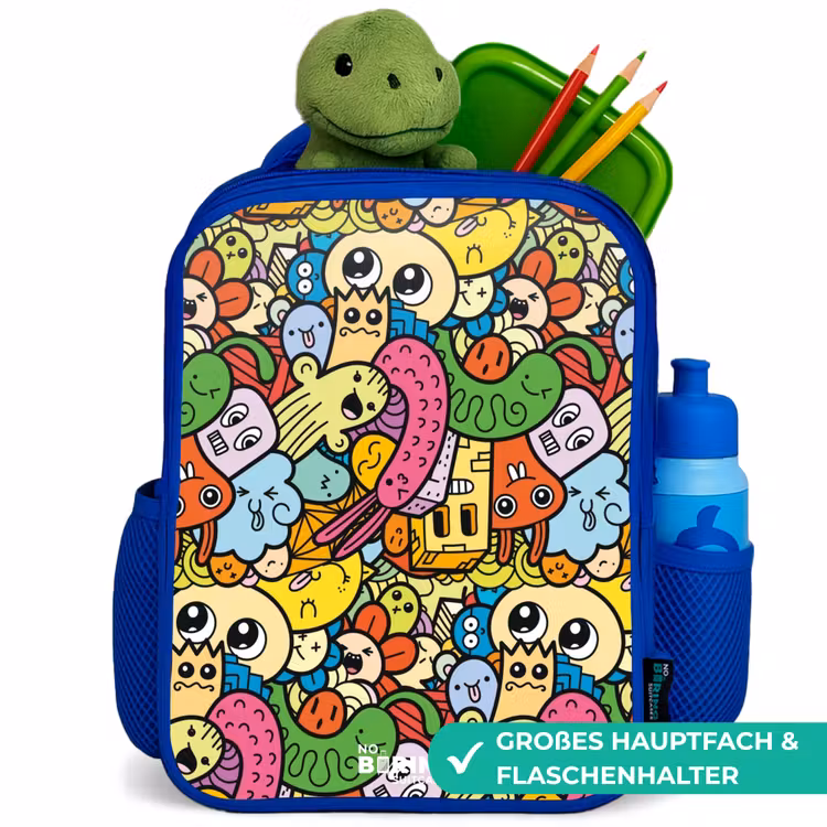 Kinderrucksack - Blau - Fantasietiere, die lachen und bunt sind — 3