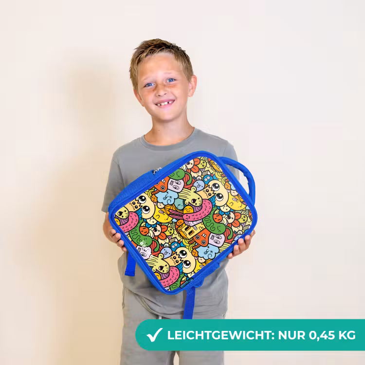 Kinderrucksack - Blau - Fantasietiere, die lachen und bunt sind — 4