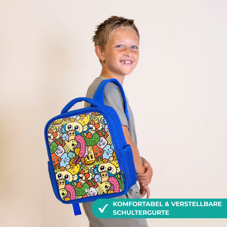 Kinderrucksack - Blau - Fantasietiere, die lachen und bunt sind — 5