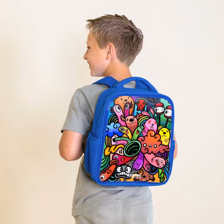 Kinderrucksack - Blau - Fröhliches Monster-Chaos — 2