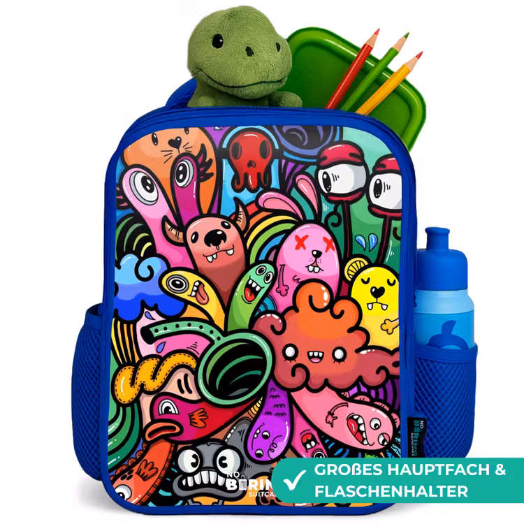 Kinderrucksack - Blau - Fröhliches Monster-Chaos — 3