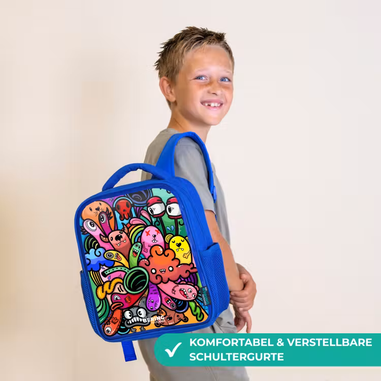 Kinderrucksack - Blau - Fröhliches Monster-Chaos — 5