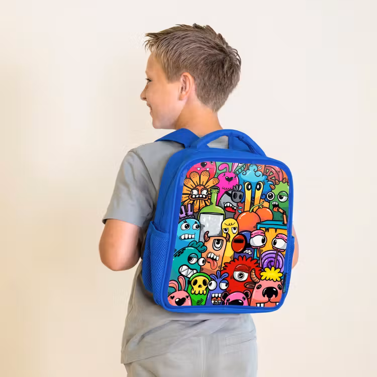 Kinderrucksack - Blau - Knallbunte Monster — 2