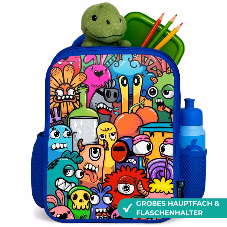 Kinderrucksack - Blau - Knallbunte Monster — 3