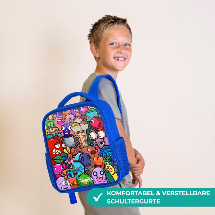 Kinderrucksack - Blau - Monster, Blumen und Eiscreme-Muster — 5