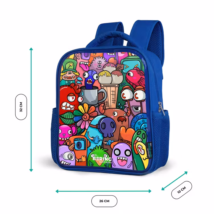 Kinderrucksack - Blau - Monster, Blumen und Eiscreme-Muster — 6