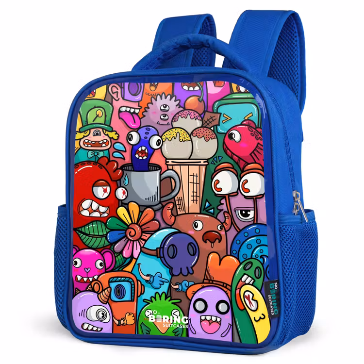 Kinderrucksack - Blau - Monster, Blumen und Eiscreme-Muster — 7