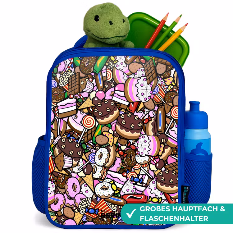 Kinderrucksack - Blau - Überlaufendes Muster mit Leckereien — 3
