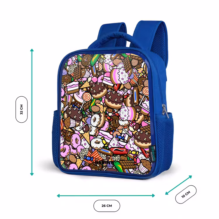 Kinderrucksack - Blau - Überlaufendes Muster mit Leckereien — 6