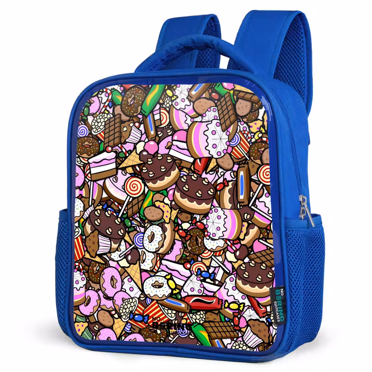 Kinderrucksack - Blau - Überlaufendes Muster mit Leckereien — 7