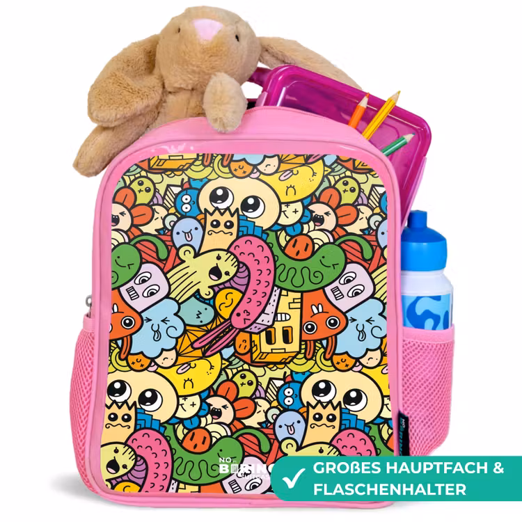 Kinderrucksack - Rosa - Fantasietiere, die lachen und bunt sind — 3