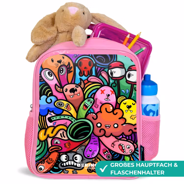 Kinderrucksack - Rosa - Fröhliches Monster-Chaos — 3