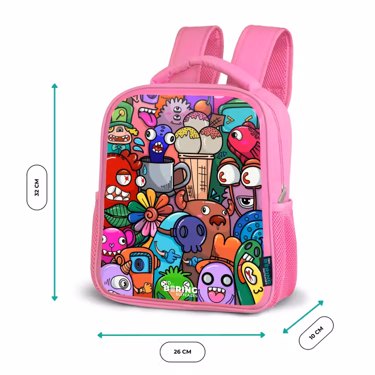 Kinderrucksack - Rosa - Monster, Blumen und Eiscreme-Muster — 2