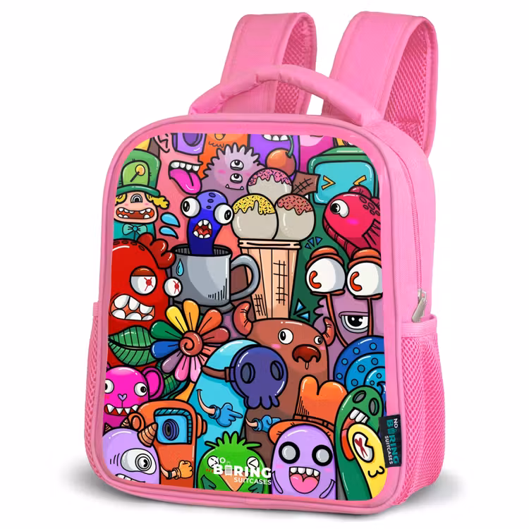 Kinderrucksack - Rosa - Monster, Blumen und Eiscreme-Muster — 4