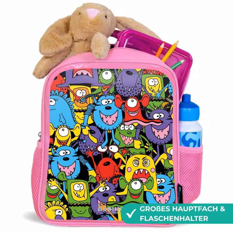 Kinderrucksack - Rosa - Monster mit leuchtenden Farben — 3