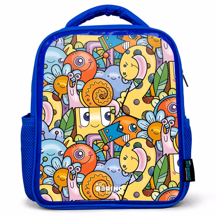Kinderrucksack - Blau - Cartoon von verschiedenen Kreaturen und Gesichtern — 1