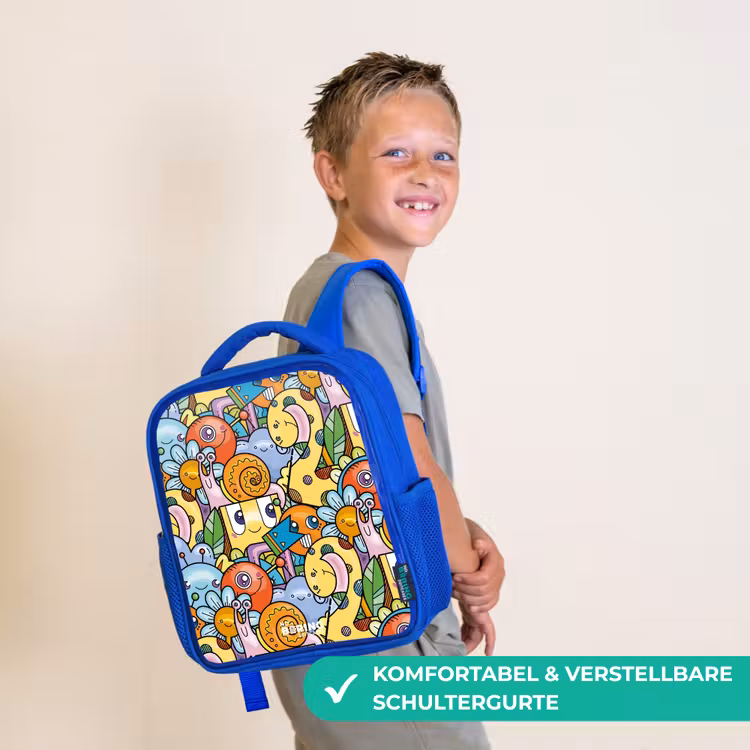 Kinderrucksack - Blau - Cartoon von verschiedenen Kreaturen und Gesichtern — 5