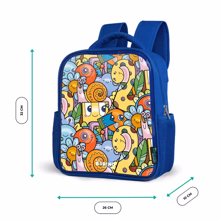 Kinderrucksack - Blau - Cartoon von verschiedenen Kreaturen und Gesichtern — 6