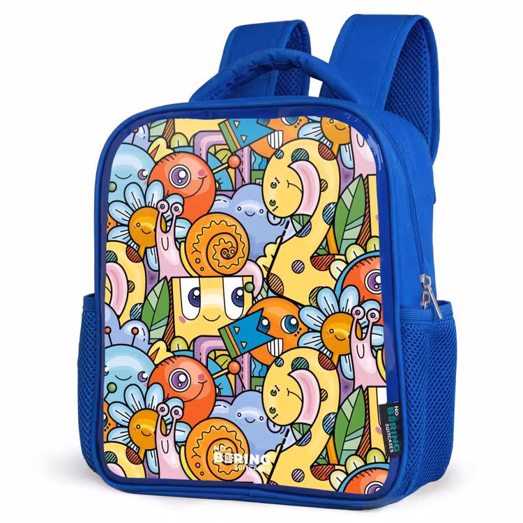 Kinderrucksack - Blau - Cartoon von verschiedenen Kreaturen und Gesichtern — 7