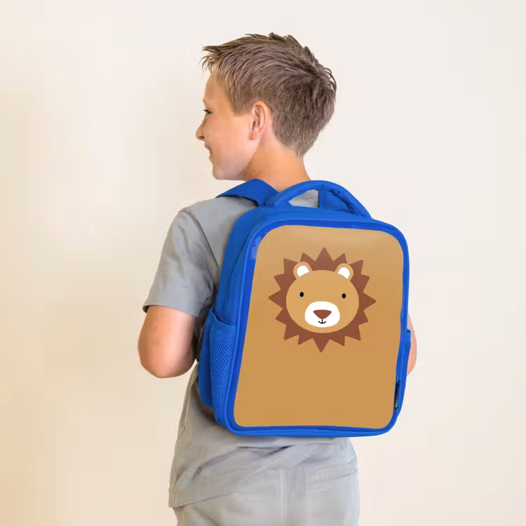 Kinderrucksack - Blau - Tierporträt - Löwe - Braun — 2