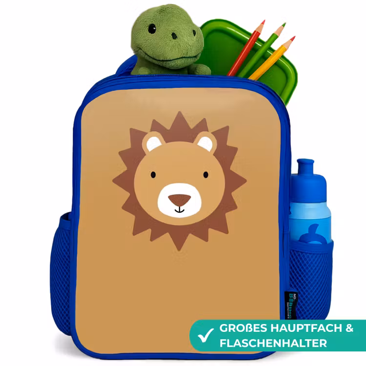 Kinderrucksack - Blau - Tierporträt - Löwe - Braun — 3