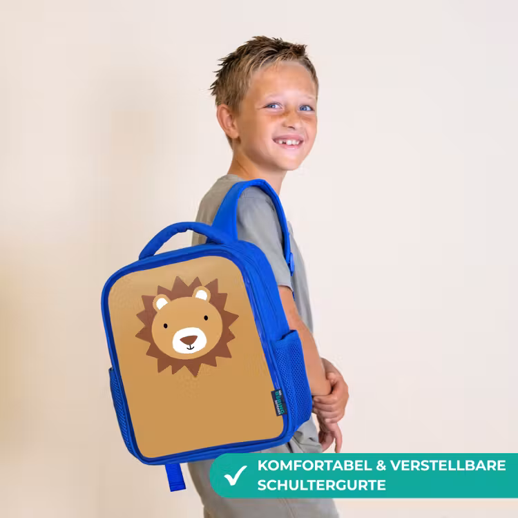 Kinderrucksack - Blau - Tierporträt - Löwe - Braun — 5