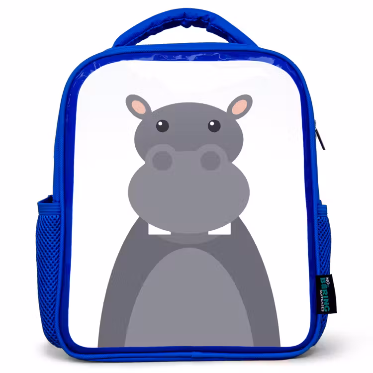 Kinderrucksack - Blau - Tierporträt - Nilpferd - grau — 1