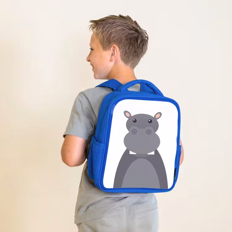 Kinderrucksack - Blau - Tierporträt - Nilpferd - grau — 2