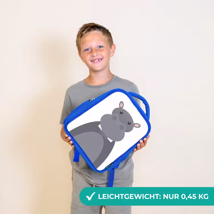 Kinderrucksack - Blau - Tierporträt - Nilpferd - grau — 4