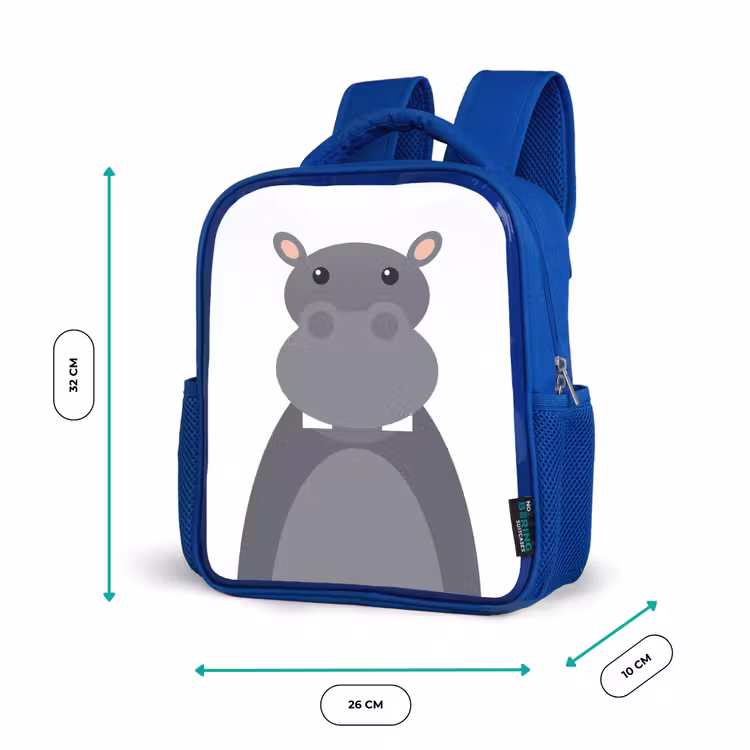 Kinderrucksack - Blau - Tierporträt - Nilpferd - grau — 6