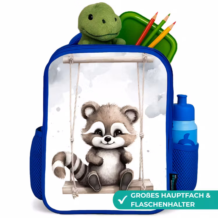 Kinderrucksack - Blau - Waschbär - Tier - Kinder — 3