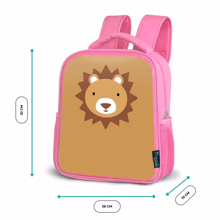 Kinderrucksack - Rosa - Tierporträt - Löwe - Braun — 2