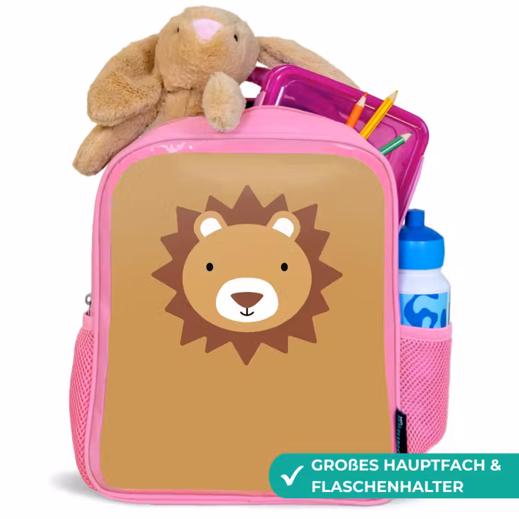 Kinderrucksack - Rosa - Tierporträt - Löwe - Braun — 3