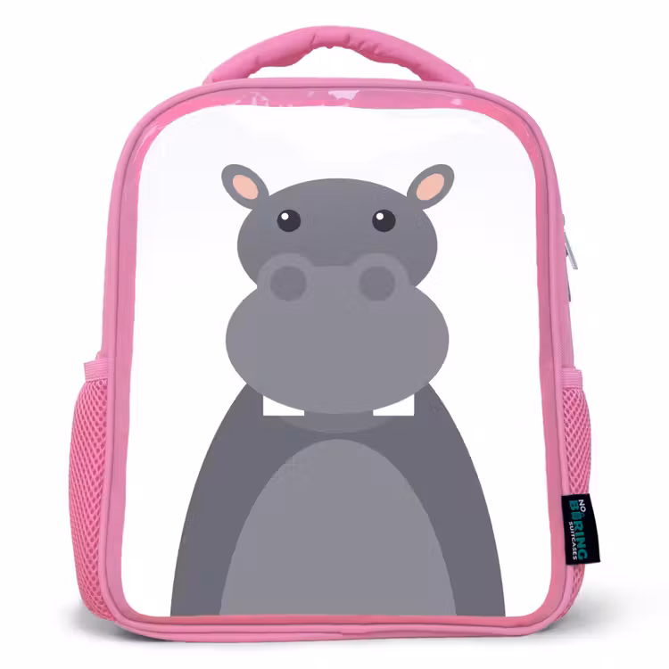 Kinderrucksack - Rosa - Tierporträt - Nilpferd - grau — 1