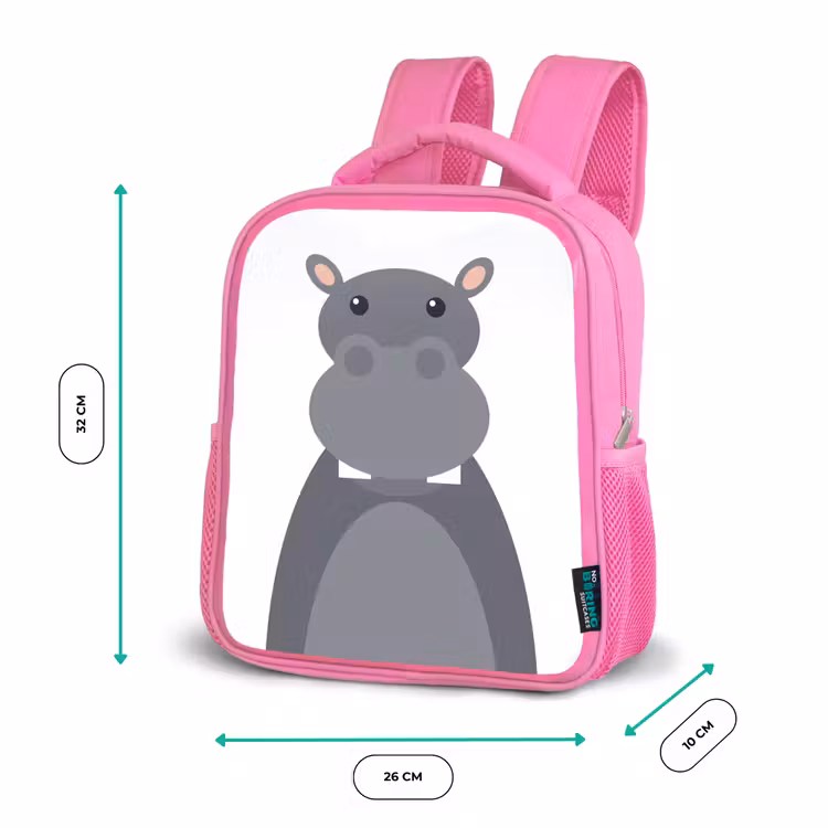 Kinderrucksack - Rosa - Tierporträt - Nilpferd - grau — 2