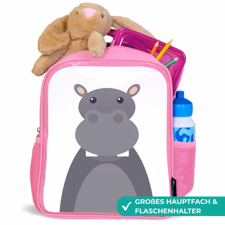 Kinderrucksack - Rosa - Tierporträt - Nilpferd - grau — 3