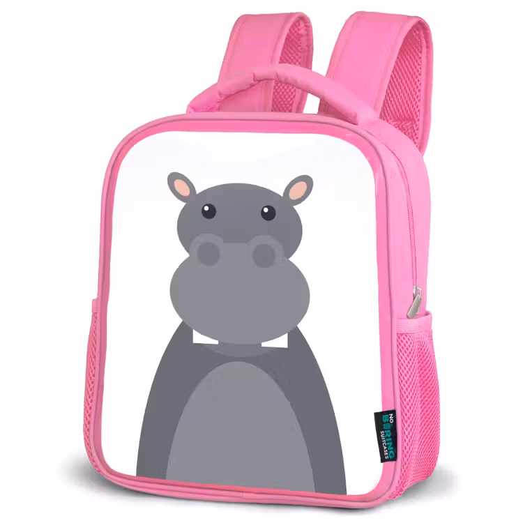 Kinderrucksack - Rosa - Tierporträt - Nilpferd - grau — 4