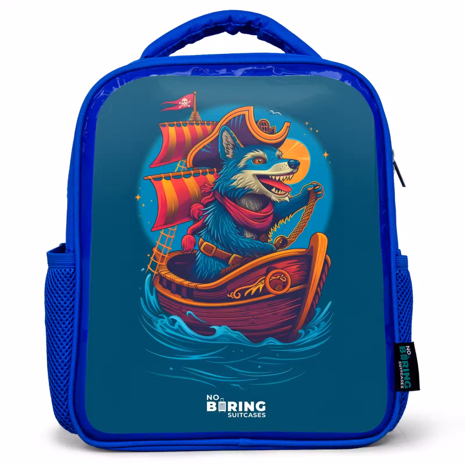 Kinderrucksack - Blau - Piratenwaschbär auf einem Boot — 1