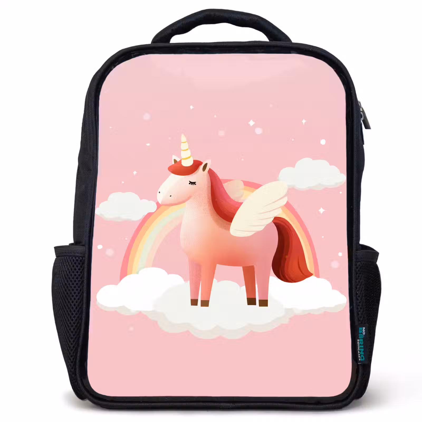Kinderrucksack - Schwarz - Einhorn - Flügel - Rosa - Regenbogen — 1