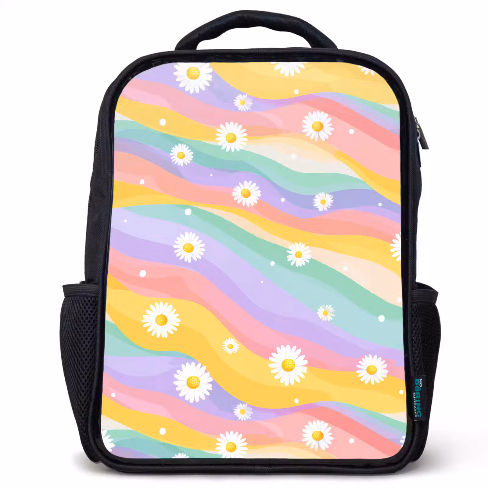 Kinderrucksack - Schwarz - Gänseblümchen - Bunt - Pastell — 1